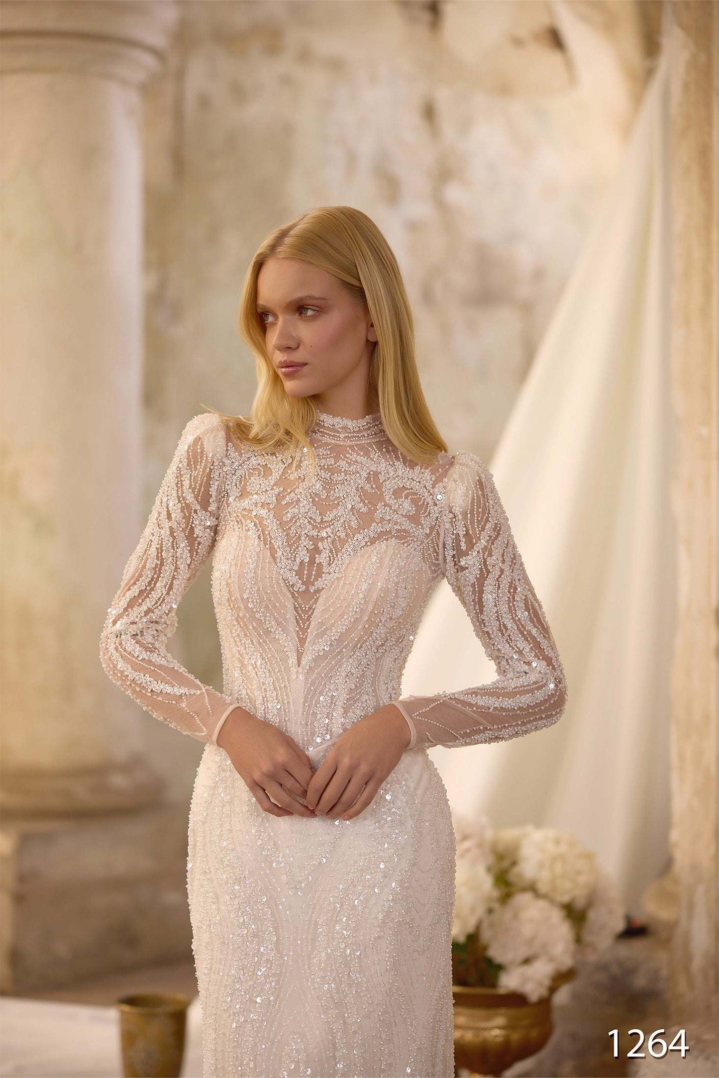 KatrinFAVORboutique-High neck and long sleeve wedding dress Bridal designs 