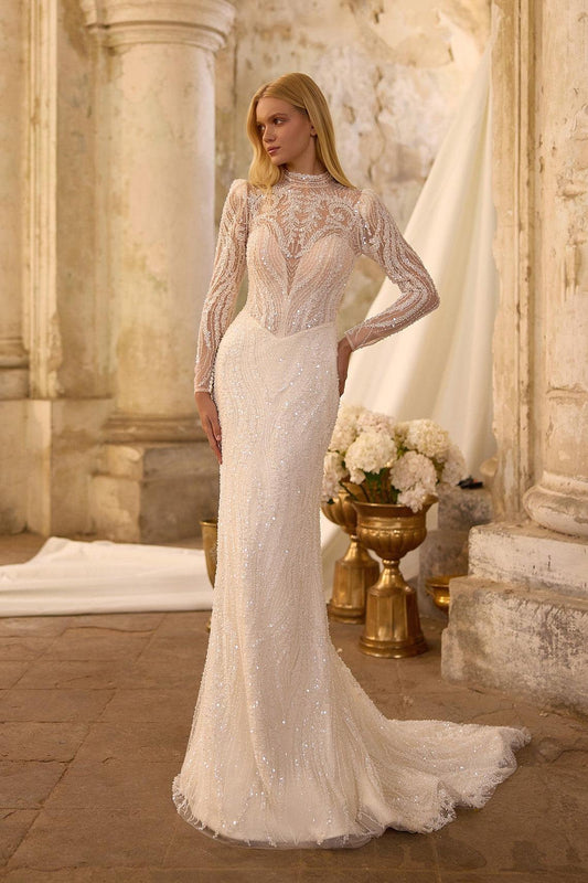 KatrinFAVORboutique-High neck and long sleeve wedding dress Bridal designs 