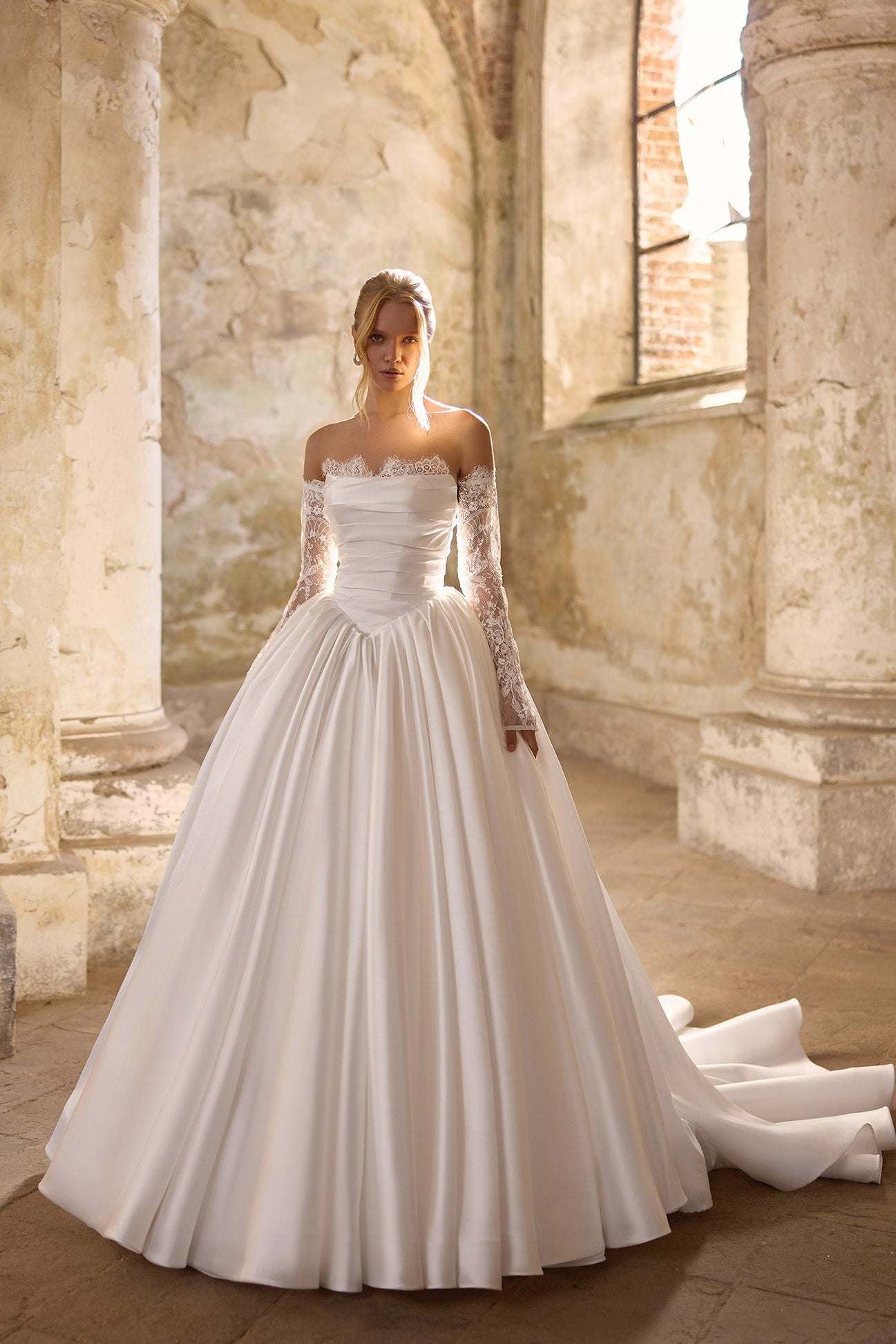 KatrinFAVORboutique-Satin with lace wedding dress White bridal outfits