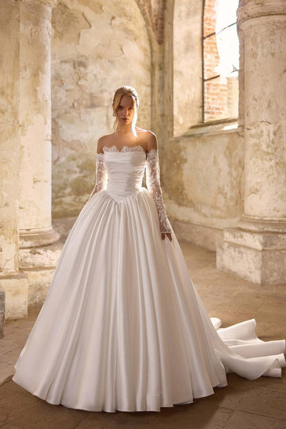 KatrinFAVORboutique-Satin with lace wedding dress White bridal outfits