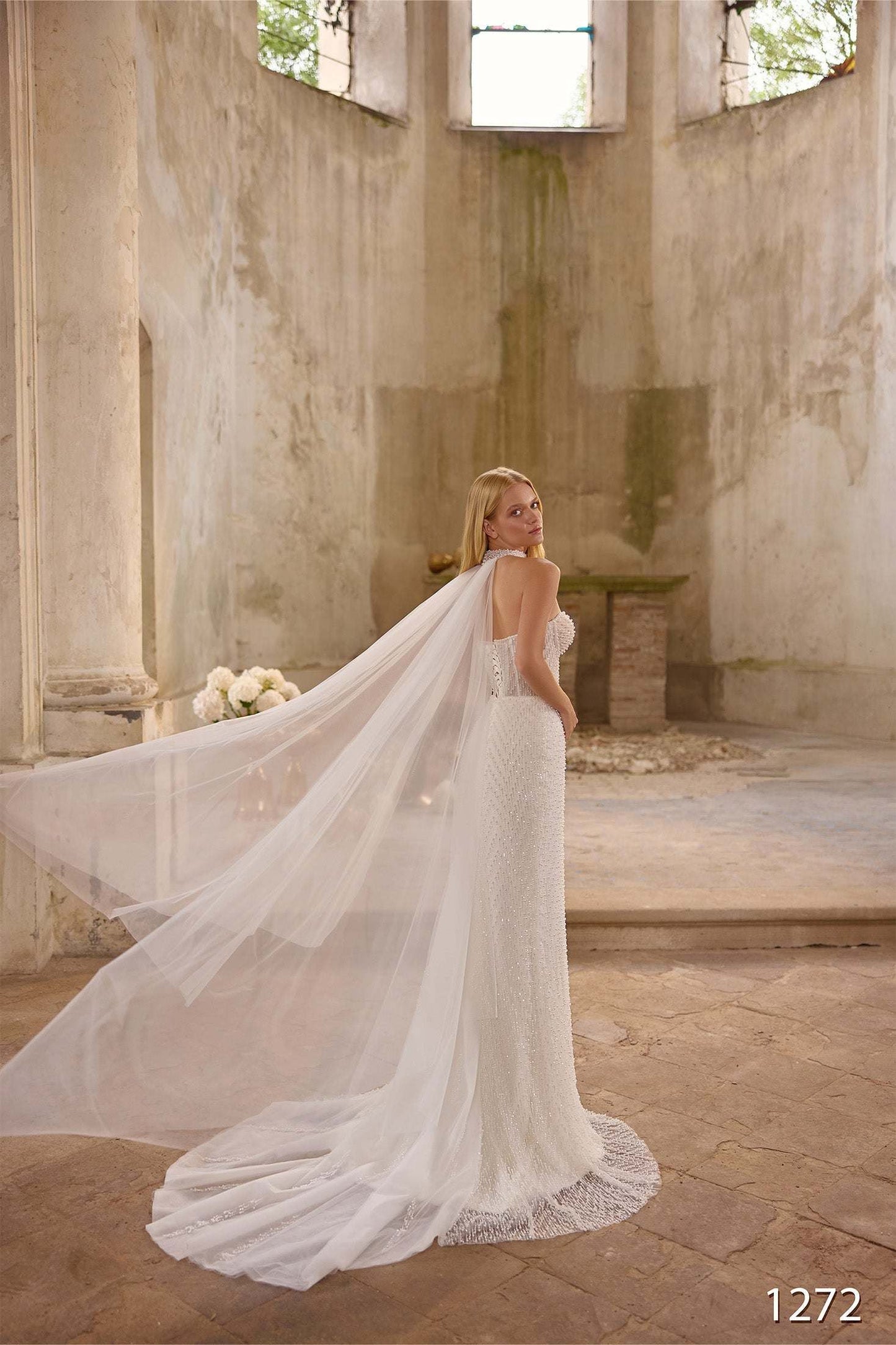 KatrinFAVORboutique-Beaded Mermaid Wedding Dress with Detachable Puff Sleeves