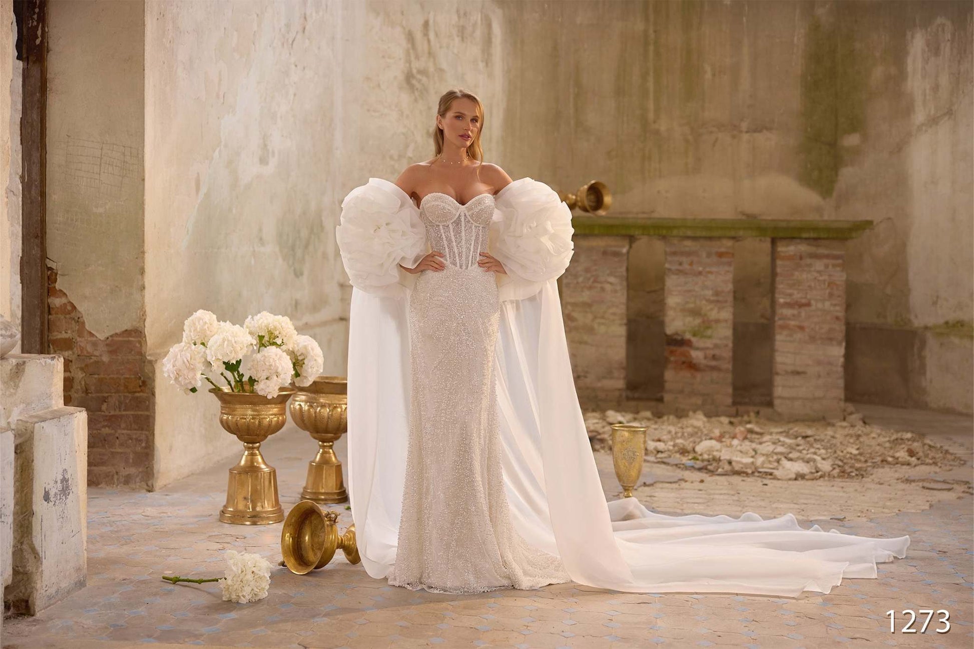 Strapless Beaded Mermaid Wedding Dress with Detachable Cape Sleeves – Katrin Favor Other color / CUSTOM SIZE