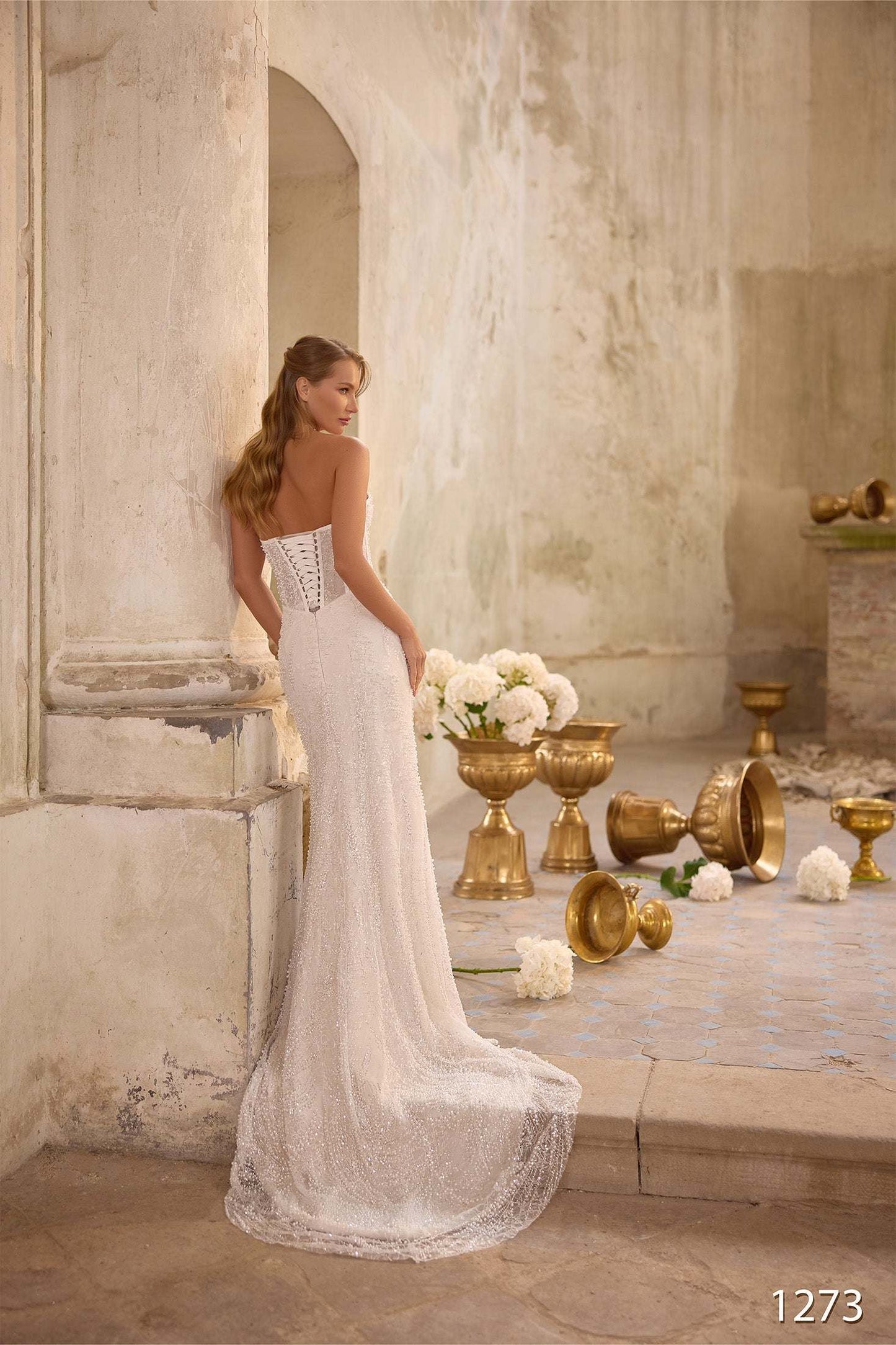 KatrinFAVORboutique-Strapless Beaded Mermaid Wedding Dress with Detachable Cape Sleeves