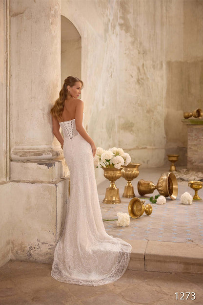 KatrinFAVORboutique-Strapless Beaded Mermaid Wedding Dress with Detachable Cape Sleeves