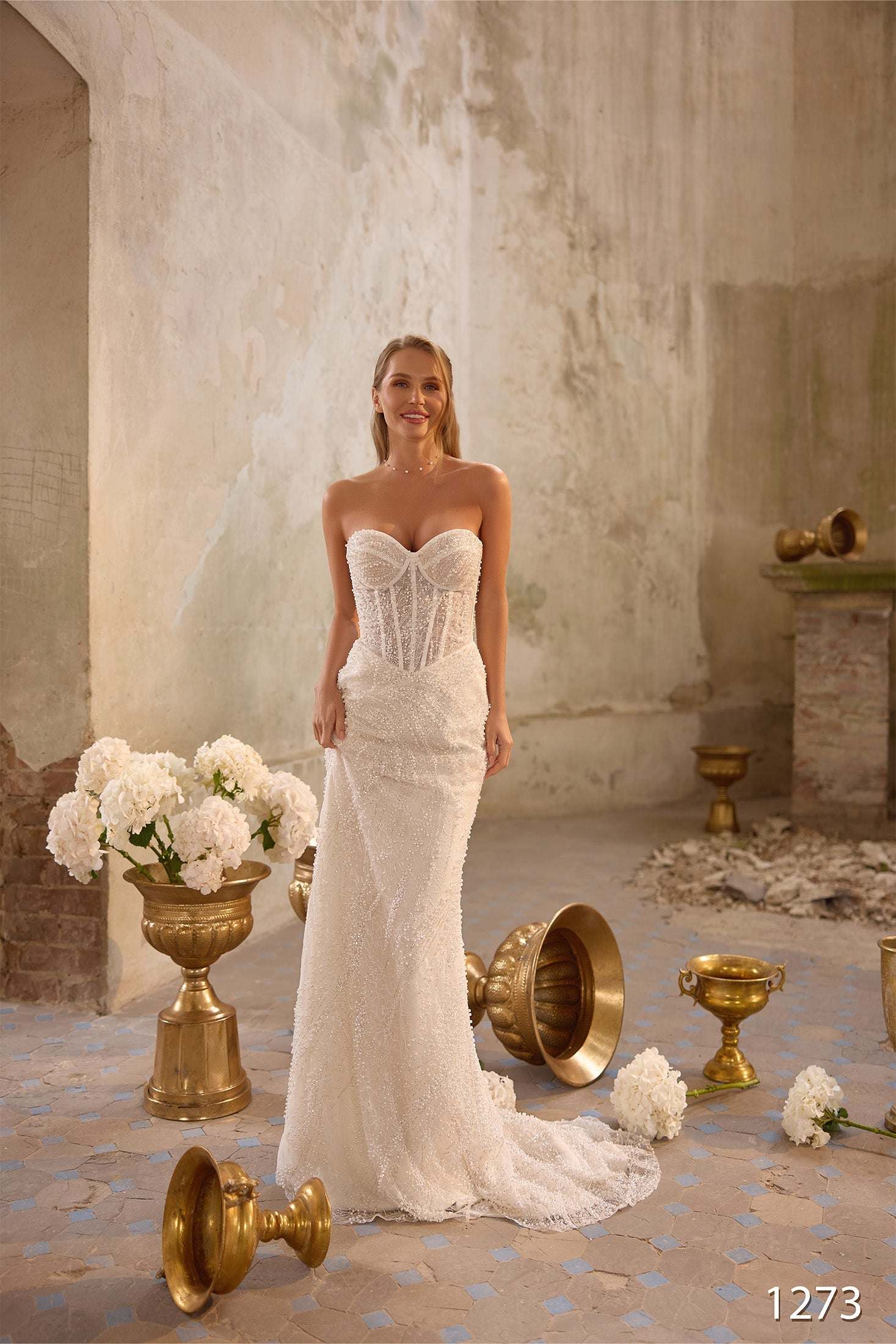 Strapless Beaded Mermaid Wedding Dress with Detachable Cape Sleeves – Katrin Favor Other color / CUSTOM SIZE