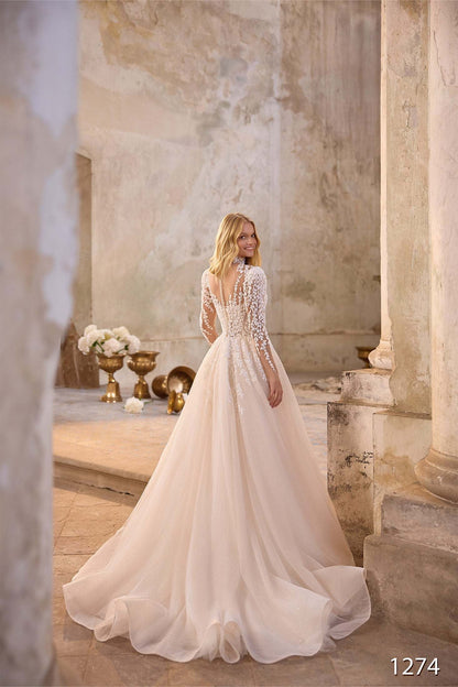 KatrinFAVORboutique-Long Sleeve Lace A-Line Wedding Dress with High Neck