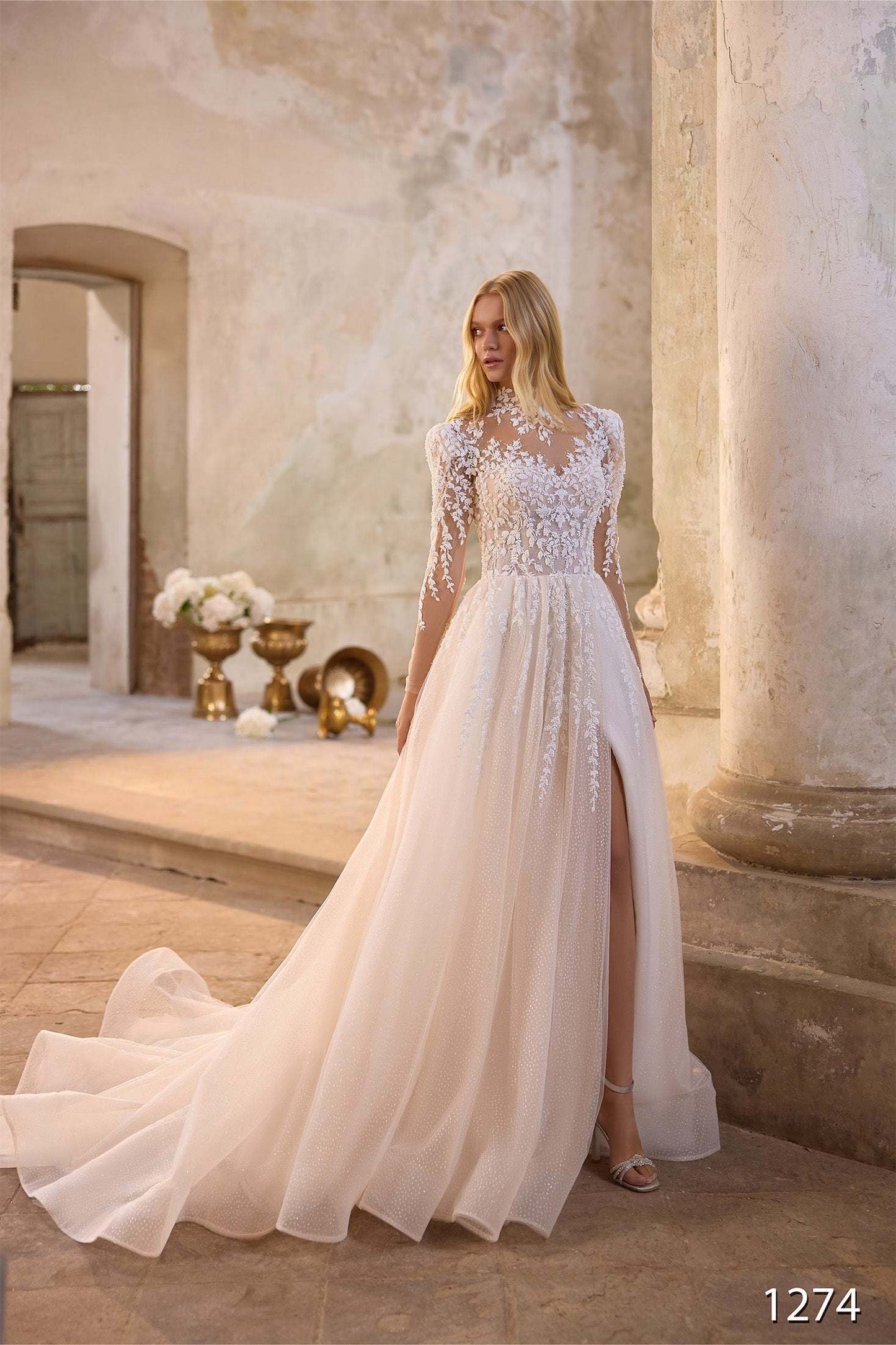 KatrinFAVORboutique-Long Sleeve Lace A-Line Wedding Dress with High Neck