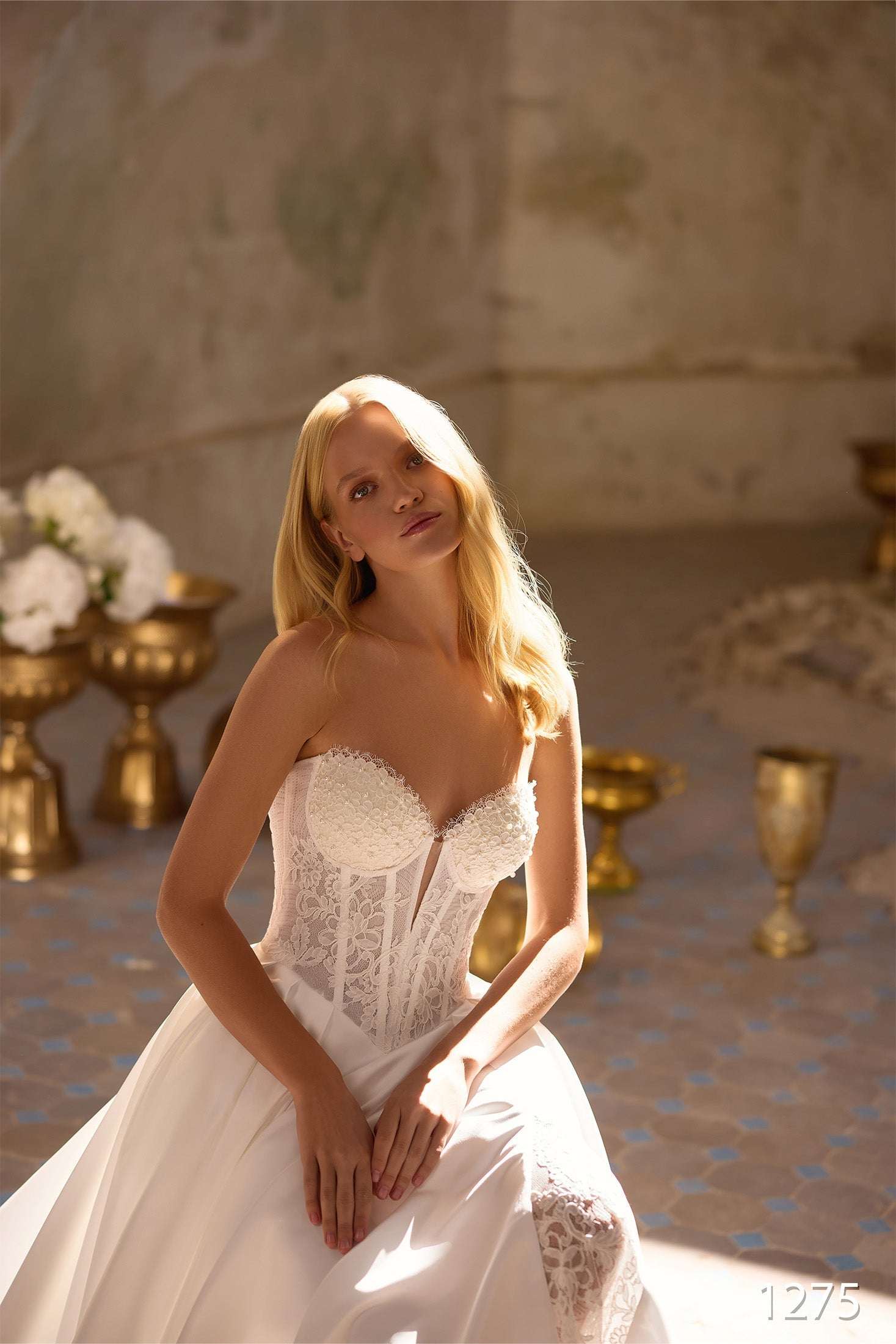 KatrinFAVORboutique-Long Sleeve Lace A-Line Wedding Dress with Slit and Corset
