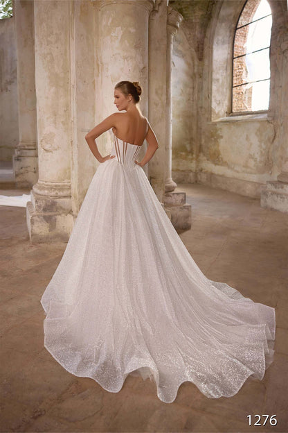 KatrinFAVORboutique-Strapless Glitter A-Line Wedding Dress with Corset and Puff Sleeves
