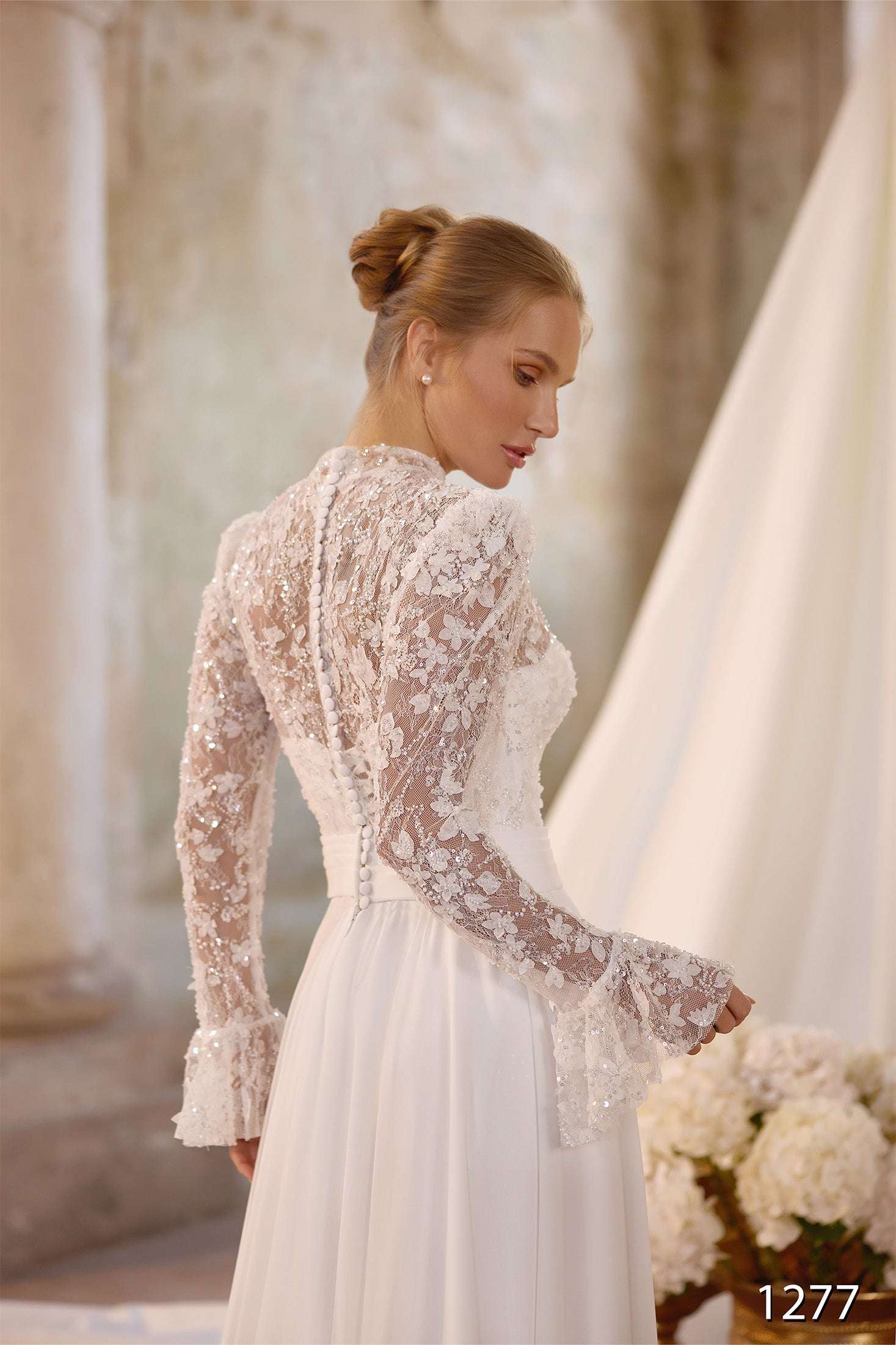 KatrinFAVORboutique-Long Sleeve Lace A-Line Wedding Dress with Slit