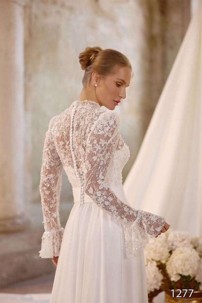 KatrinFAVORboutique-Long Sleeve Lace A-Line Wedding Dress with Slit