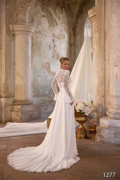 KatrinFAVORboutique-Long Sleeve Lace A-Line Wedding Dress with Slit