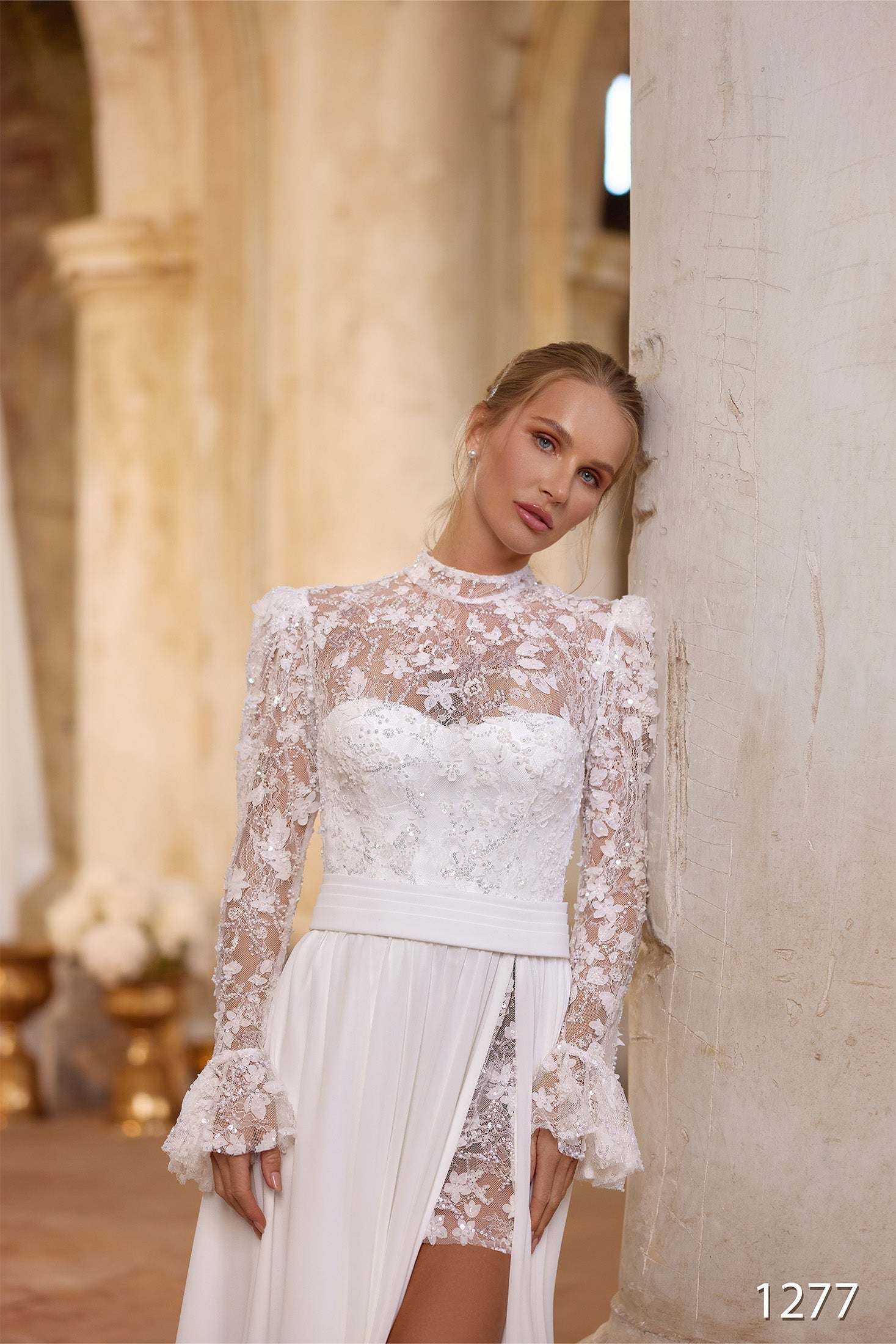 KatrinFAVORboutique-Long Sleeve Lace A-Line Wedding Dress with Slit
