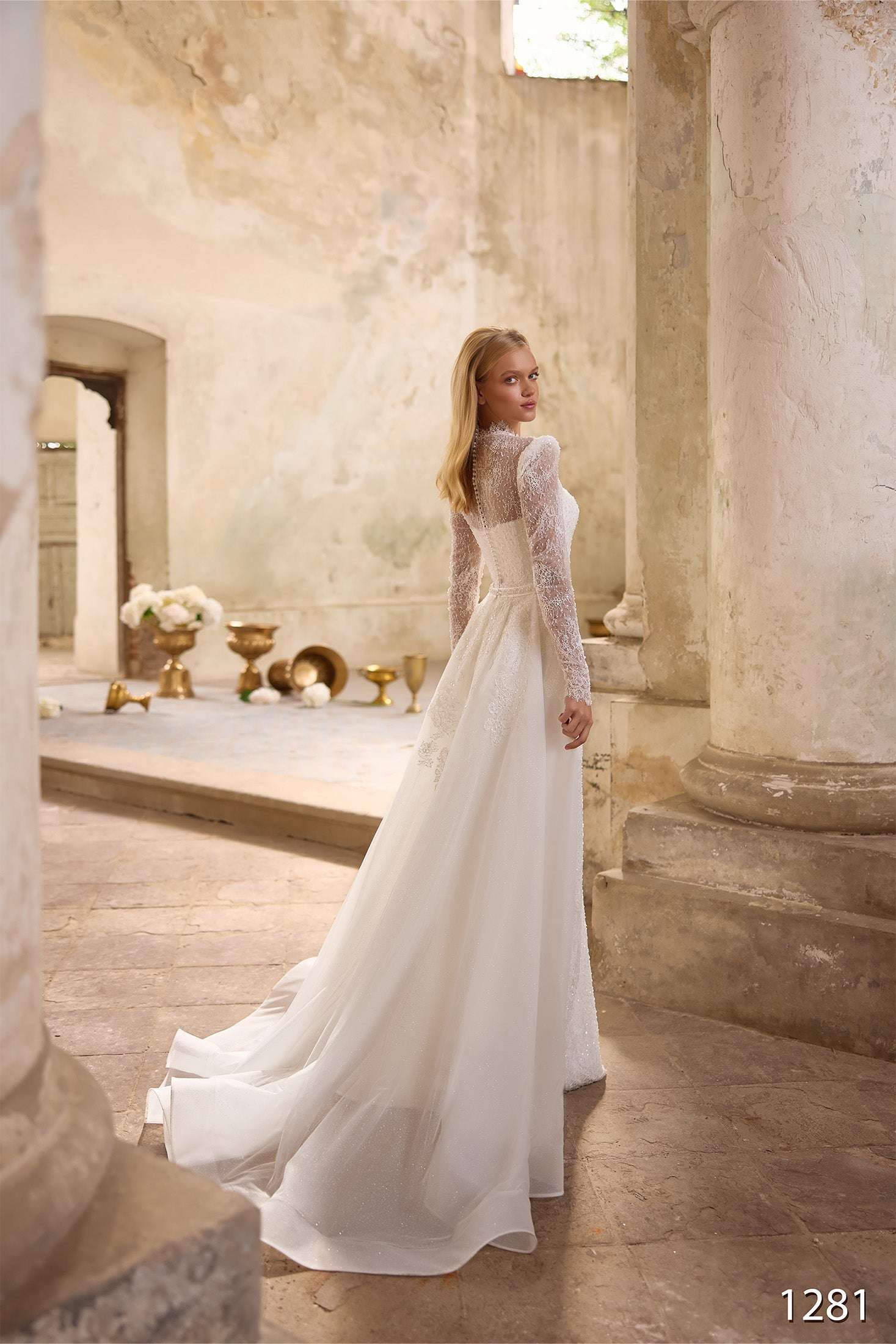 KatrinFAVORboutique-Modest Long Sleeve Wedding Dress – Lace Trumpet Bridal Gown with High Neck
