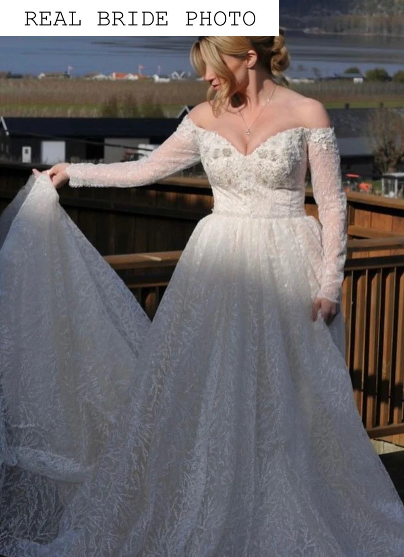 Off the shoulder sparkle wedding dress