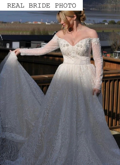 Off the shoulder sparkle wedding dress