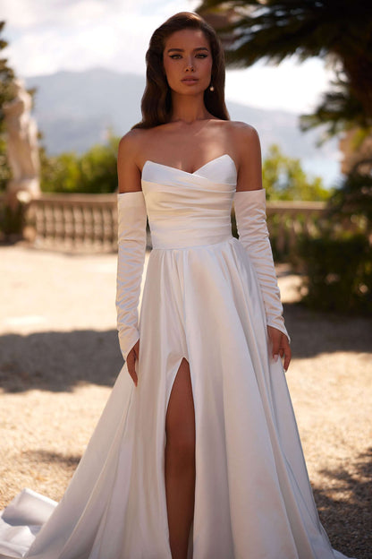 Satin wedding dress slit | Plain White dress wedding