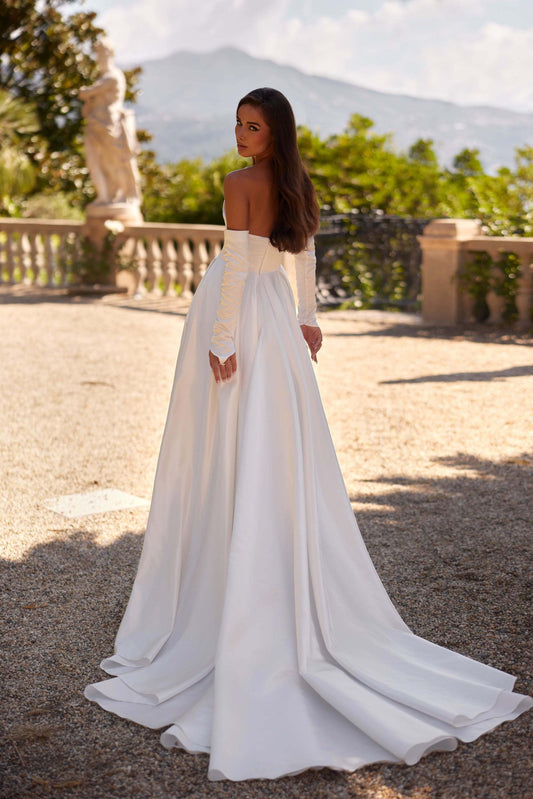 KatrinFAVORboutique-Satin wedding dress slit Plain white dress wedding