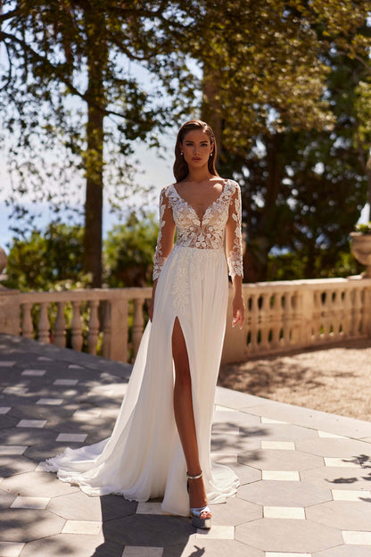 long sleeve reception dress for bride Knee Length Wedding Reception Dresses,Outdoor Wedding Dress with Sleeves,WD00364, US24W / Ivory