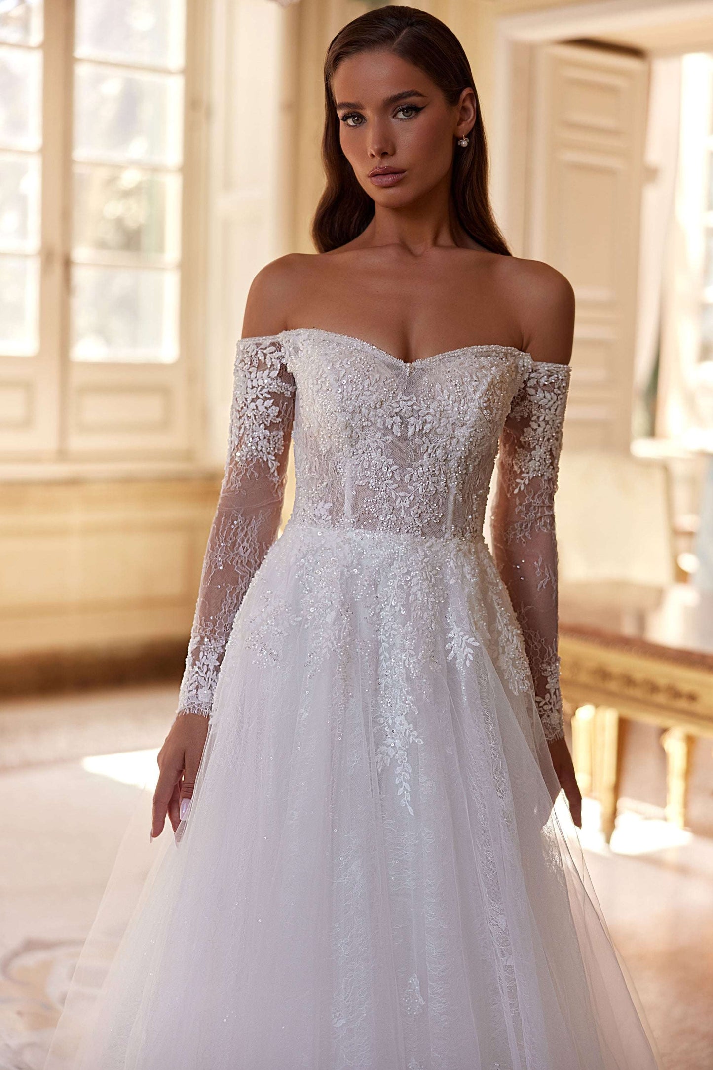 KatrinFAVORboutique-Long sleeve wedding dress off the shoulder Bridal wear