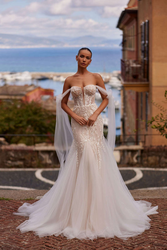 KatrinFAVORboutique-Lace mermaid wedding dress off shoulder Summer bridal