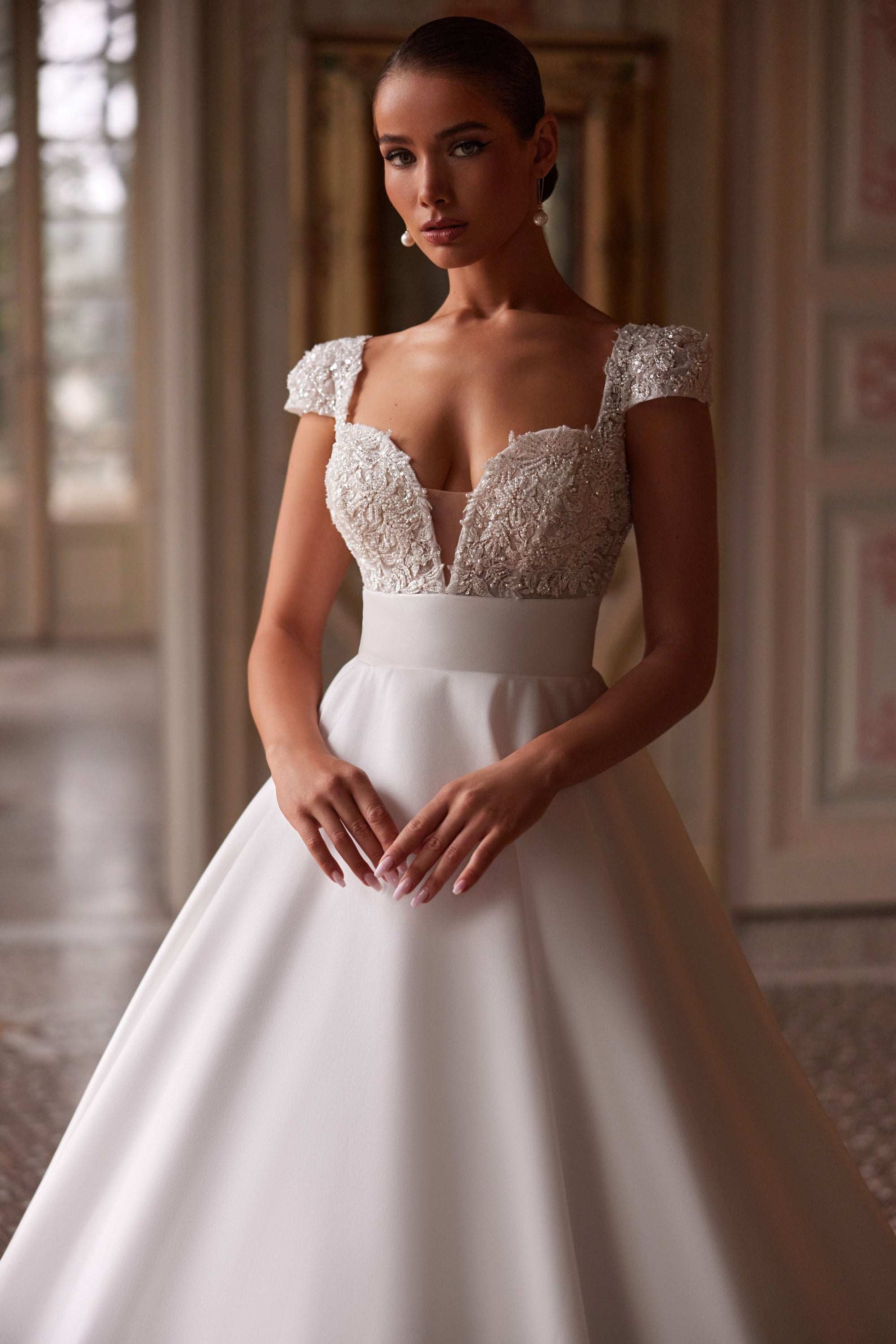 KatrinFAVORboutique-Cap sleeve wedding dress Bridgerton style wedding gown