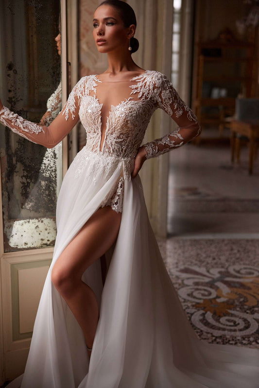 KatrinFAVORboutique-Civil marriage dress Beach long sleeve wedding dress