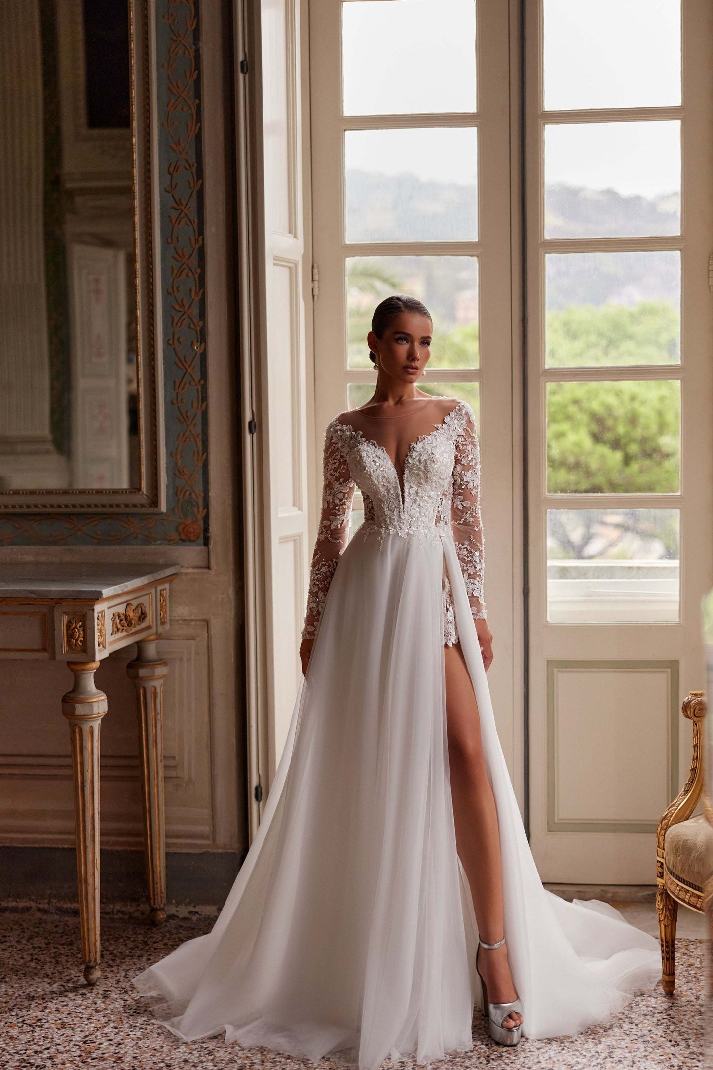 KatrinFAVORboutique-Bridal gown lace sleeves Modern tulle wedding dresses