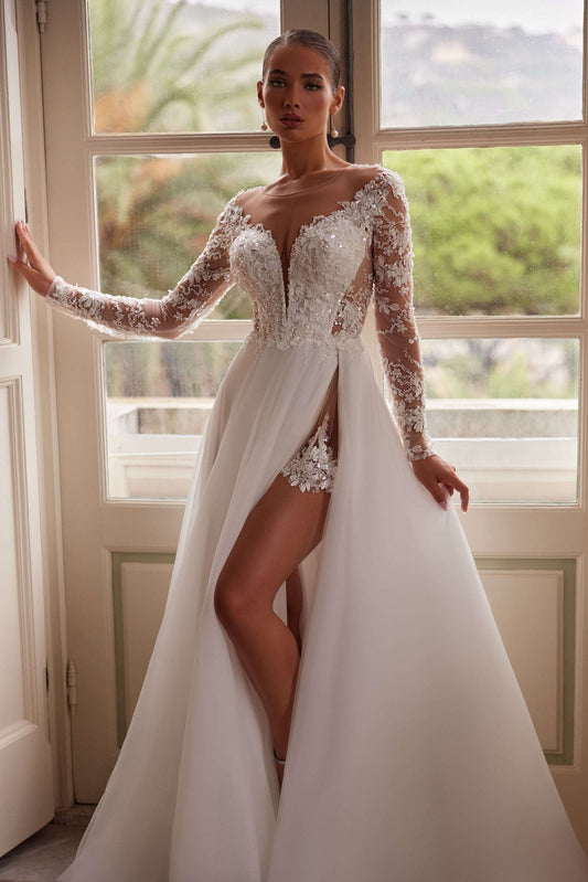 KatrinFAVORboutique-Bridal gown lace sleeves Modern tulle wedding dresses