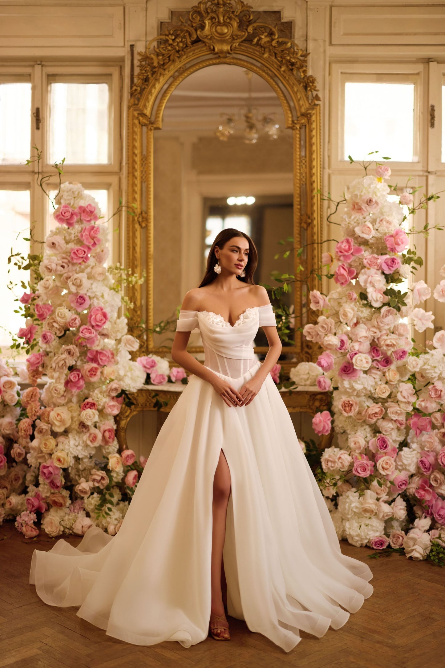 Off the shoulder wedding gown | Fancy wedding frocks