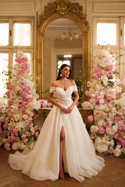 Off the shoulder wedding gown | Fancy wedding frocks