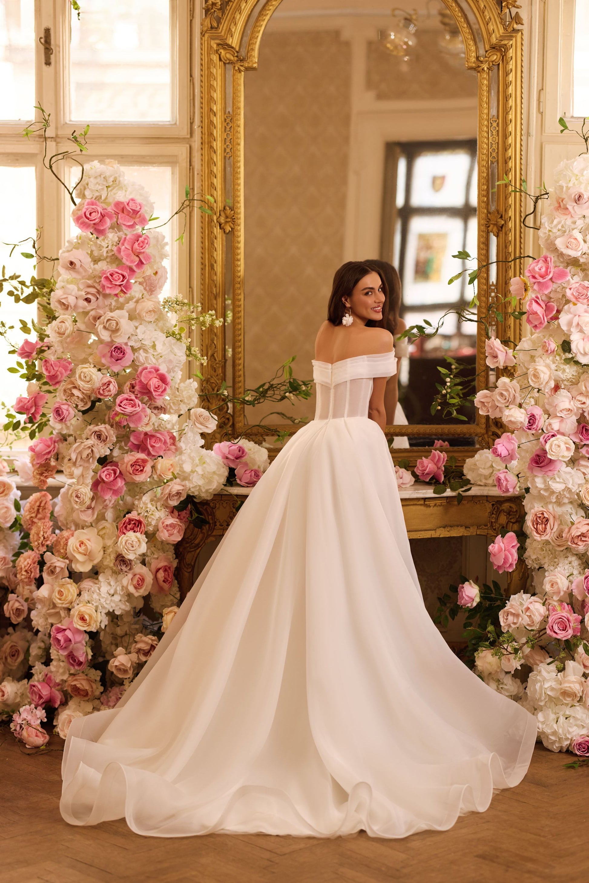 Off the shoulder wedding gown | Fancy wedding frocks