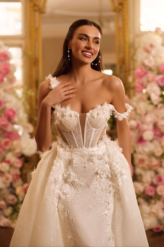 KatrinFAVORboutique-3d flower wedding dress Chantilly lace bridal wear