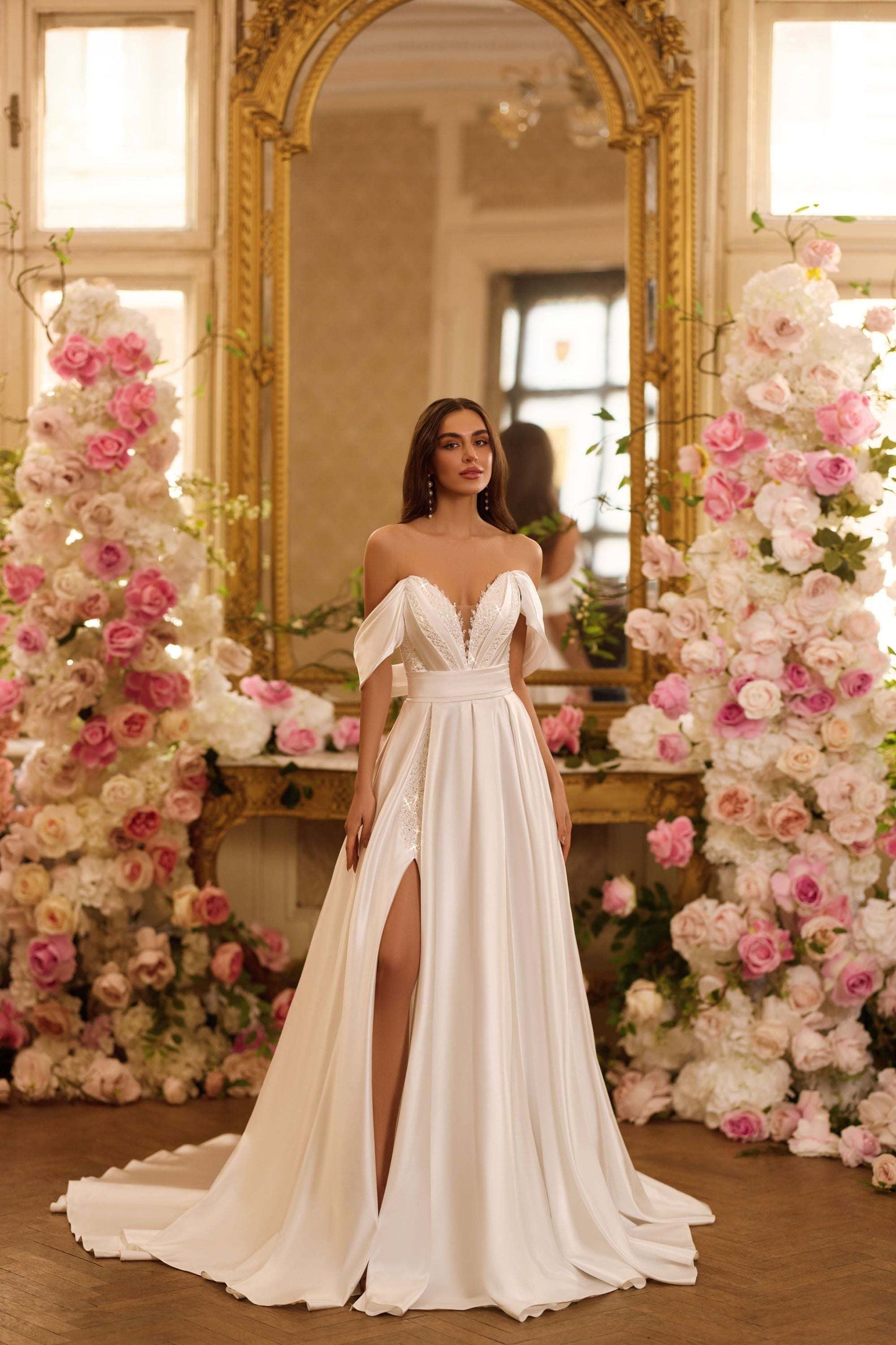 KatrinFAVORboutique-Satin off shoulder wedding dress Sexy wedding clothes