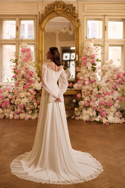 KatrinFAVORboutique-Chiffon wedding dress with long sleeves Bridal outfits