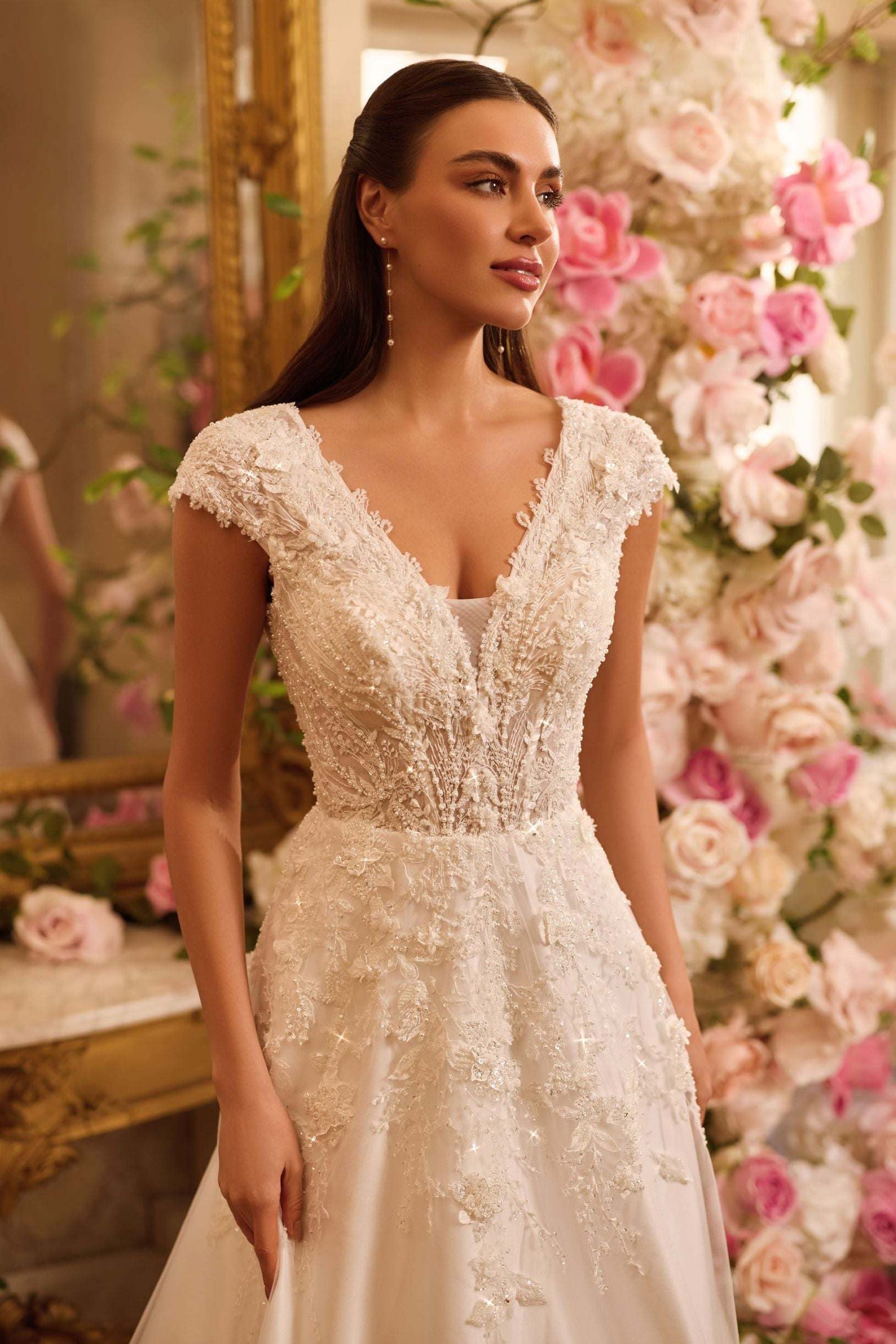 KatrinFAVORboutique-V neck wedding dress with lace Latest wedding attire
