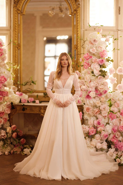 KatrinFAVORboutique-Tulle long sleeve wedding dress Romantic gowns bridal