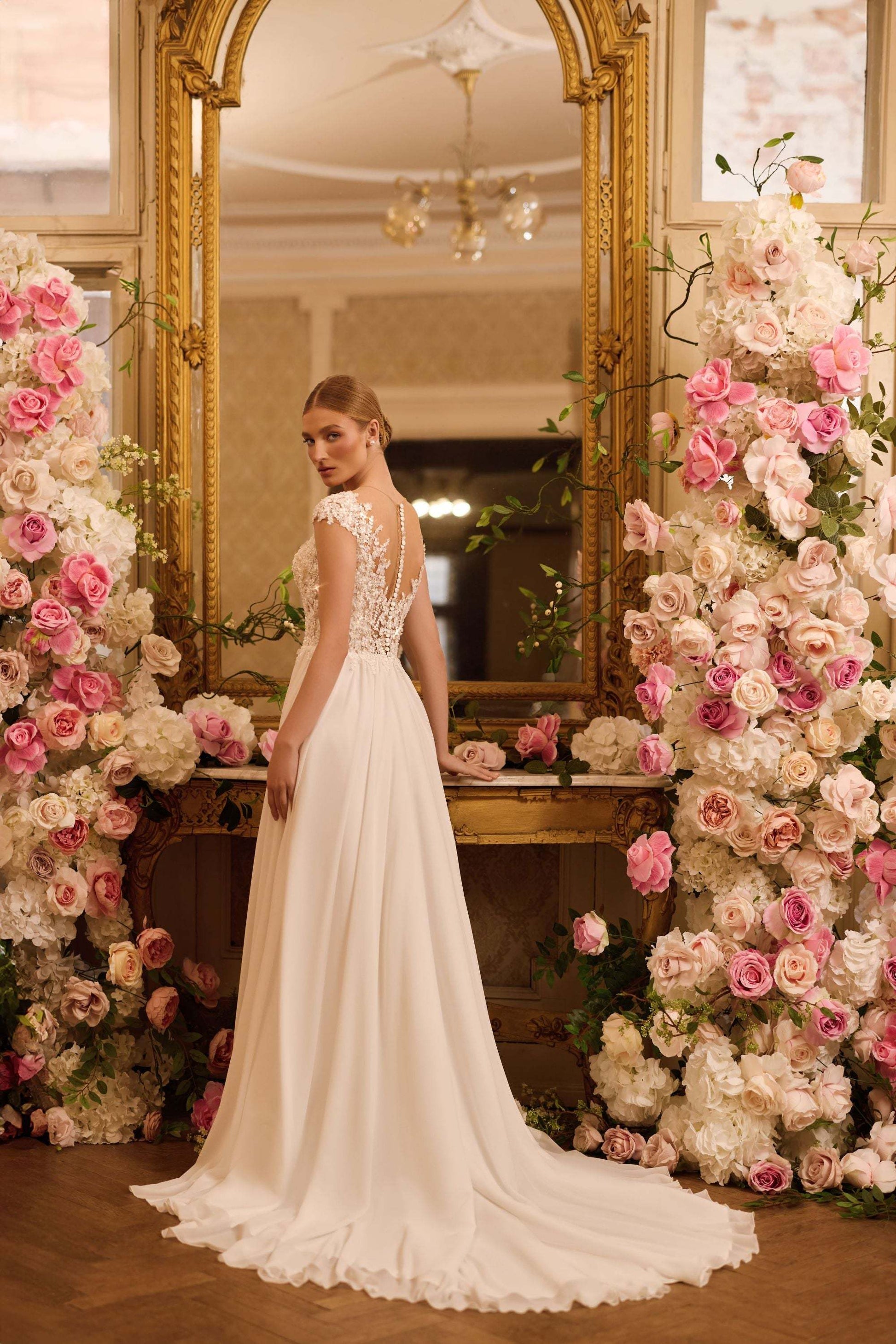 Wedding dress a line cap sleeve | Cute bride dresses