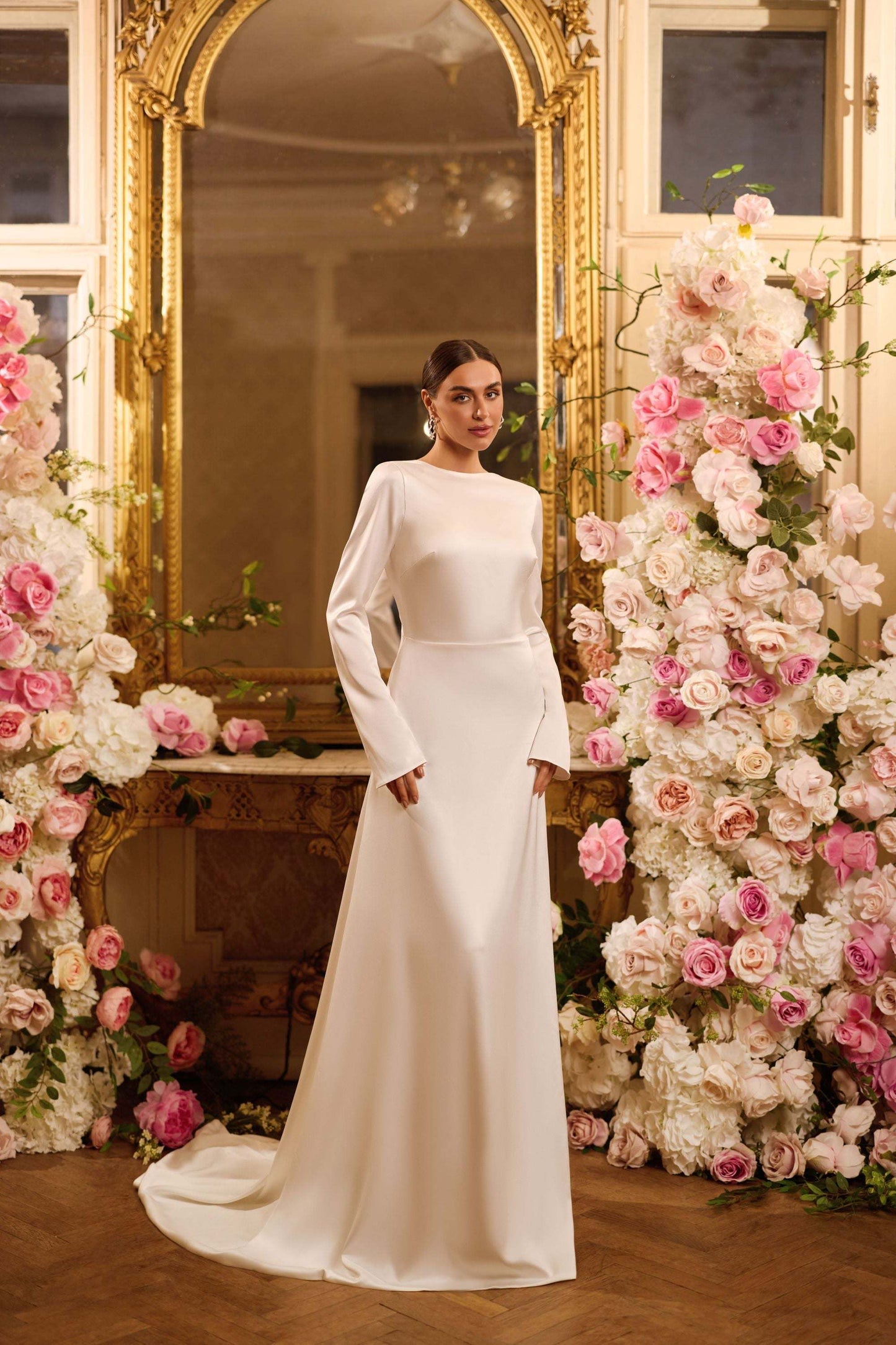 KatrinFAVORboutique-Long sleeve wedding dress satin Elegant bridal gowns