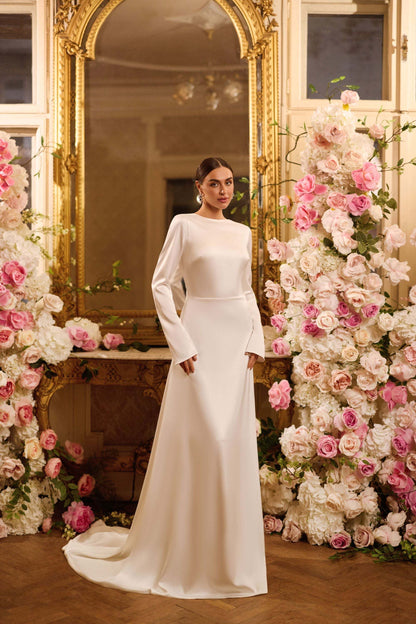KatrinFAVORboutique-Long sleeve wedding dress satin Elegant bridal gowns
