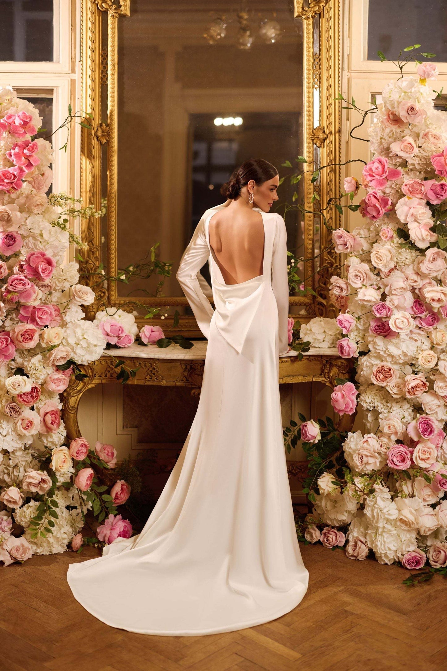 KatrinFAVORboutique-Long sleeve wedding dress satin Elegant bridal gowns