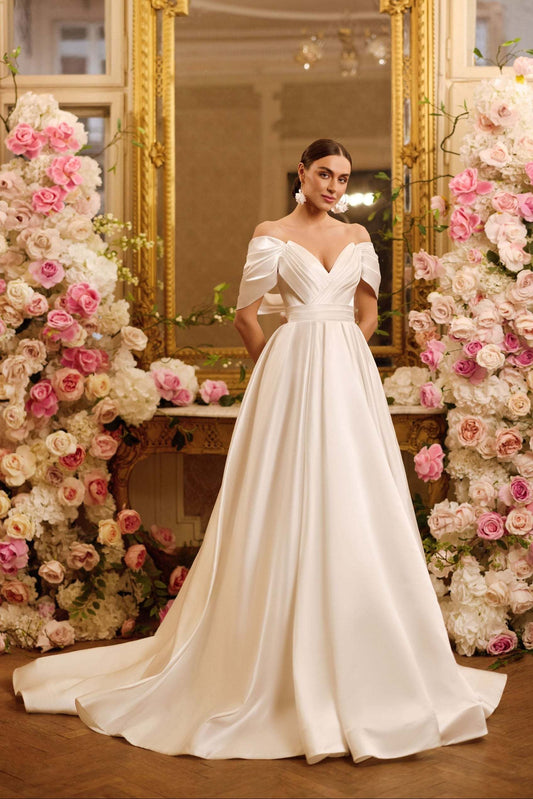 KatrinFAVORboutique-Satin wedding gown off shoulder Latest bridal gowns