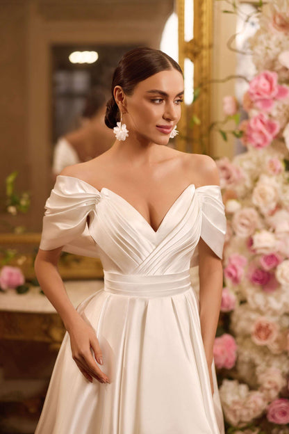 KatrinFAVORboutique-Satin wedding gown off shoulder Latest bridal gowns