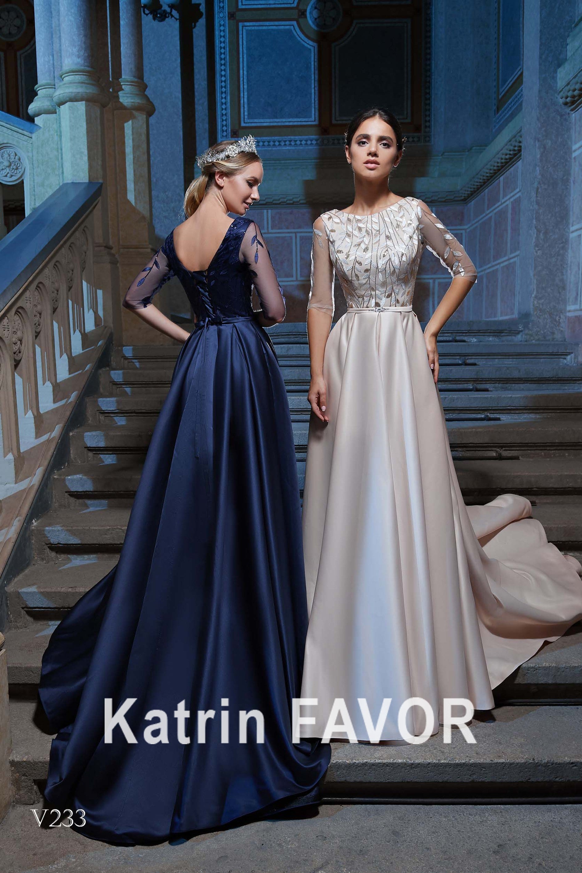 Navy blue satin mother of the bride dress