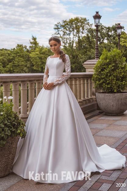 KatrinFAVORboutique-Modest long sleeve satin wedding dress