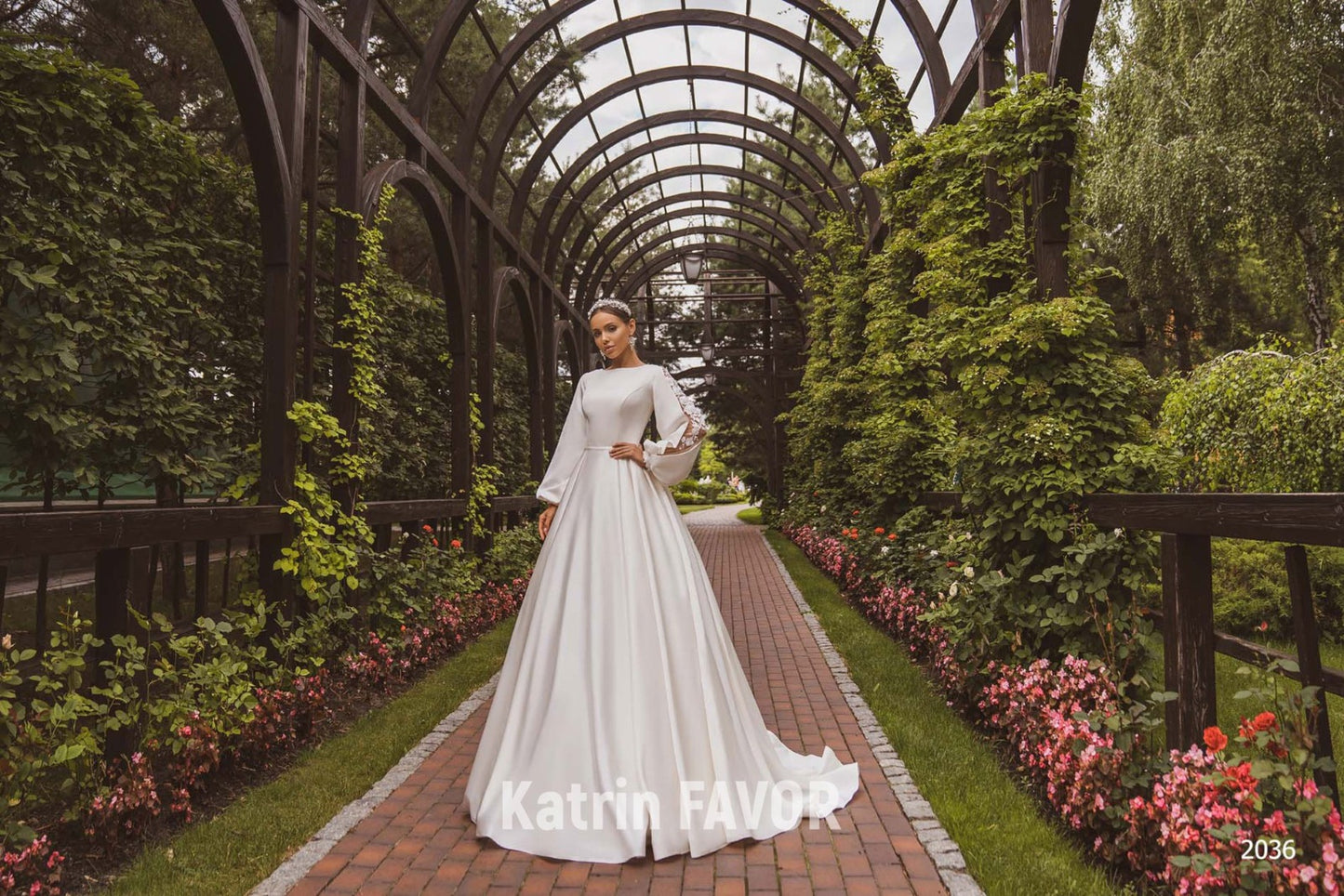 KatrinFAVORboutique-Satin long sleeve modest wedding dress
