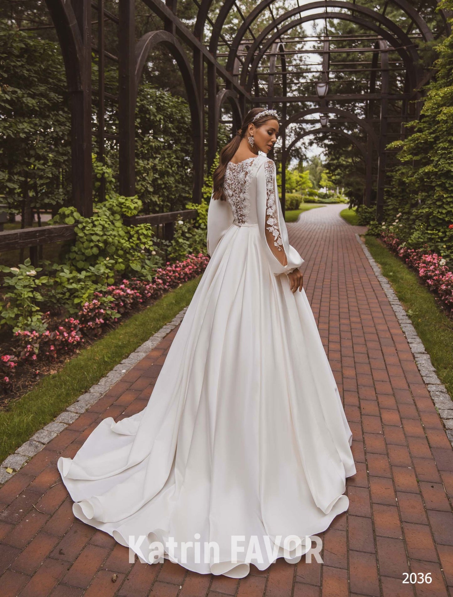 KatrinFAVORboutique-Satin long sleeve modest wedding dress