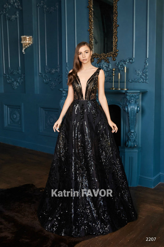 KatrinFAVORboutique-Black and lace dress Sequin evening wedding dress