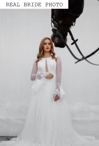 KatrinFAVORboutique-Flare sleeve wedding dress Unique boho wedding dresses