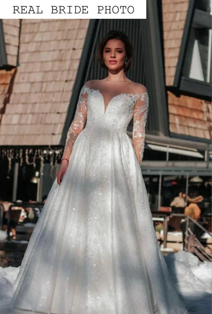KatrinFAVORboutique-Puffy wedding dress with lace sleeves Bridal couture 